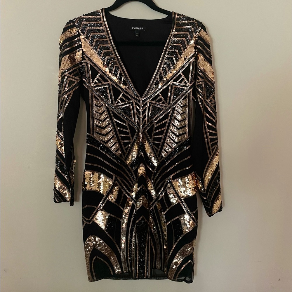 Express Black and Gold Sequin Dress